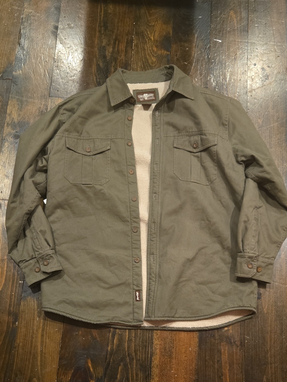 Levi’s Signature Sherpa Lined Canvas Utility Shirt Jacket Olive Green Mens L